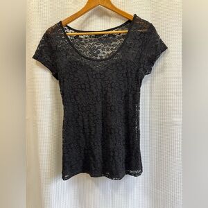 Guess Black Lace Short Sleeve Top